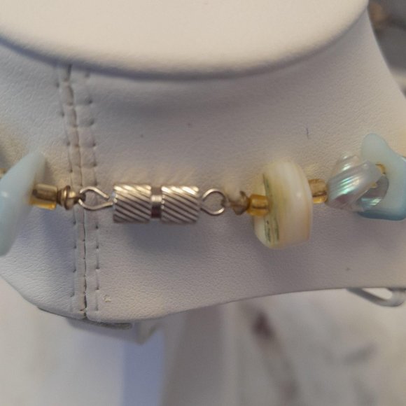 Light Blue Shell and Stone Necklace/ Coral coloured Shell Stretch Bracelet - Picture 10 of 14